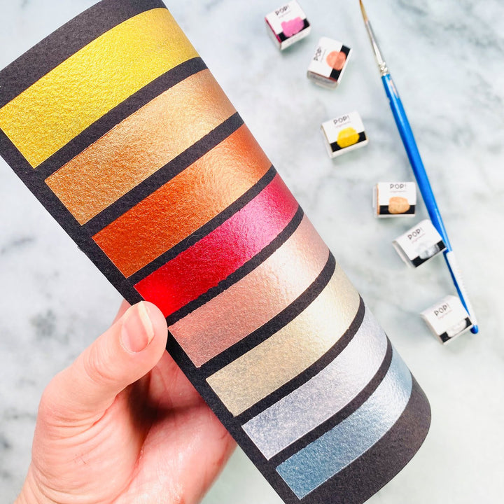Charte de couleur sur papier noir- Coffret collection Métalliques | Pop Pigments