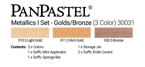 Charte de couleurs - Ensemble PanPastel - Couleurs Métalliques I - Or Clair/Or Riche/Bronze (3 Couleurs)