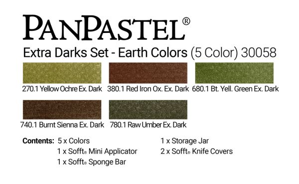 Charte de couleurs - Ensemble PanPastel - Nuances Extra Foncées - Couleurs Terre (5 Couleurs)