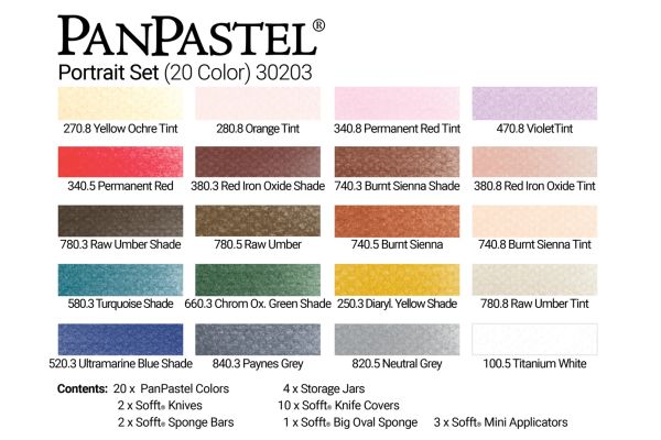 Charte de couleur -Ensemble PanPastel - Couleurs pour Portrait (20 Couleurs) 