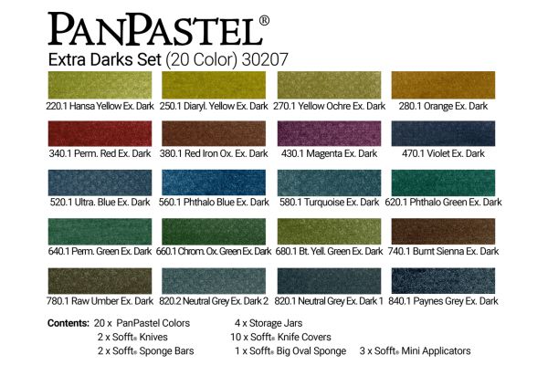 Charte de couleurs - Ensemble PanPastel - Nuances Extra Foncées (20 Couleurs)