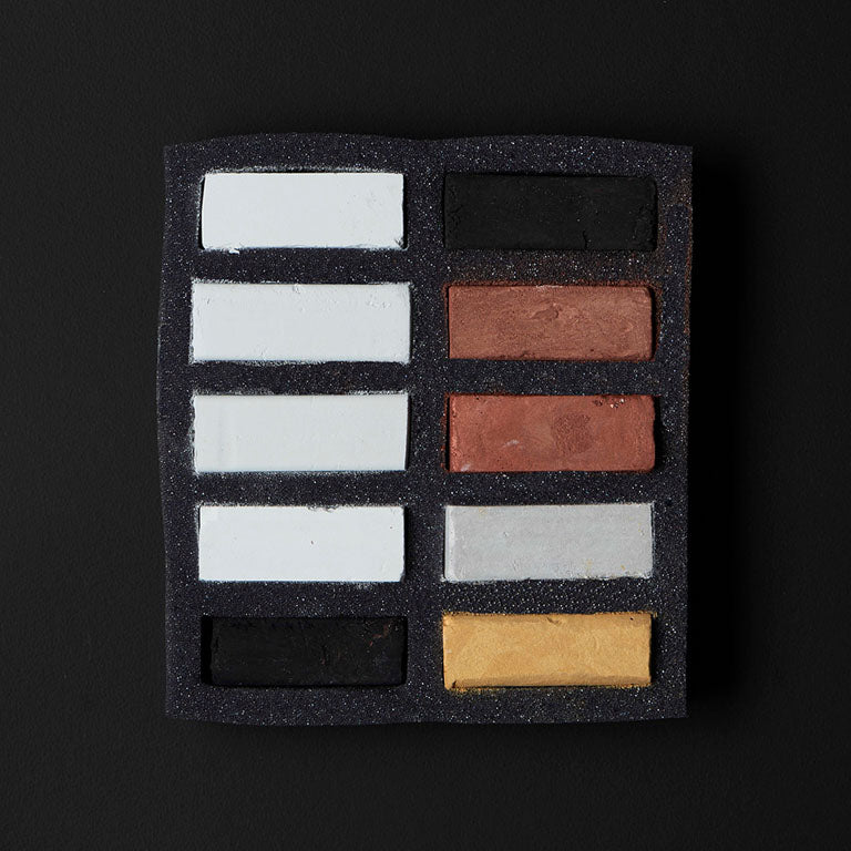 Ensemble de 10 pastels carrés TendOcre Blanc, Noir et Métalique