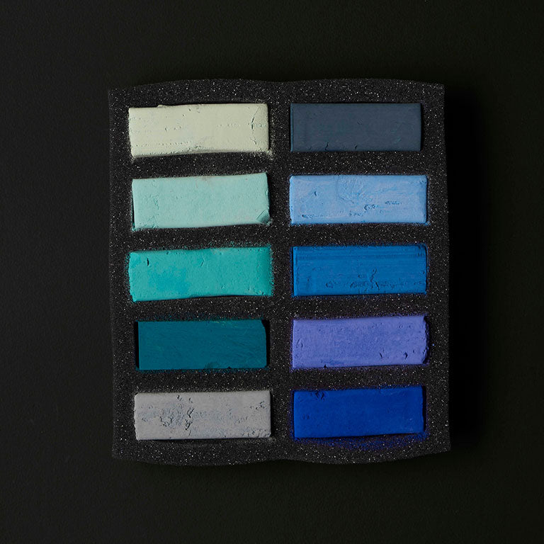 Ensemble de 10 pastels carrés TendOcre Turquoise et Bleue