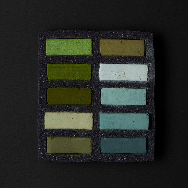 Ensemble de 10 pastels carrés TendOcre Vert