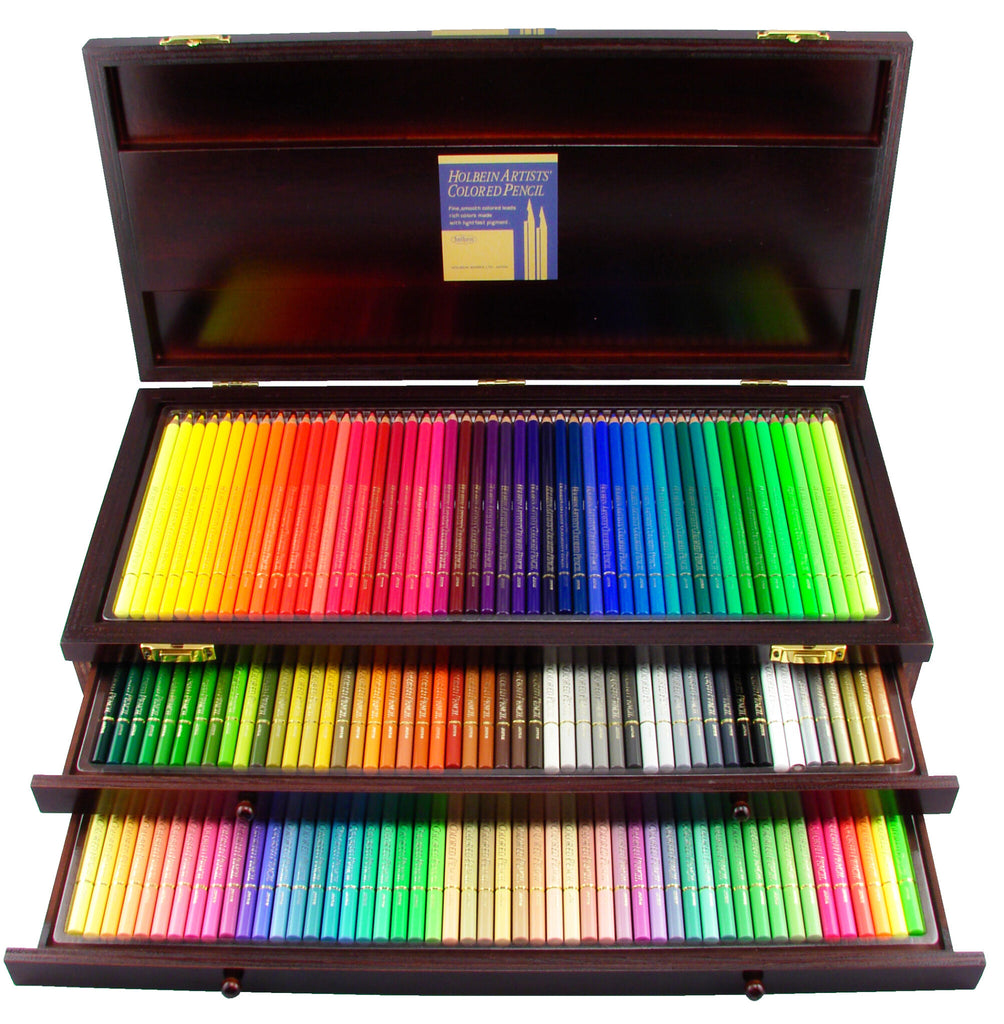 Set of 150 Holbein colored pencils - Wooden box